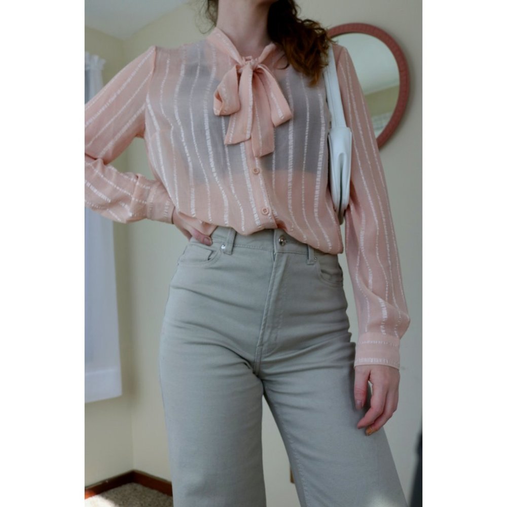 FOREVER 21 PINK/CREAM LONG SLEEVE SHIRT